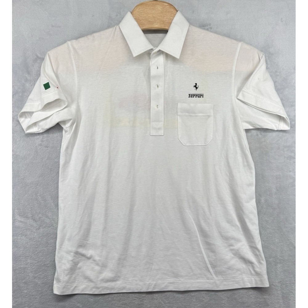 Hill & Archer Ferrari 328 GTS Vintage Polo Shirt White Cotton Blend Men's L